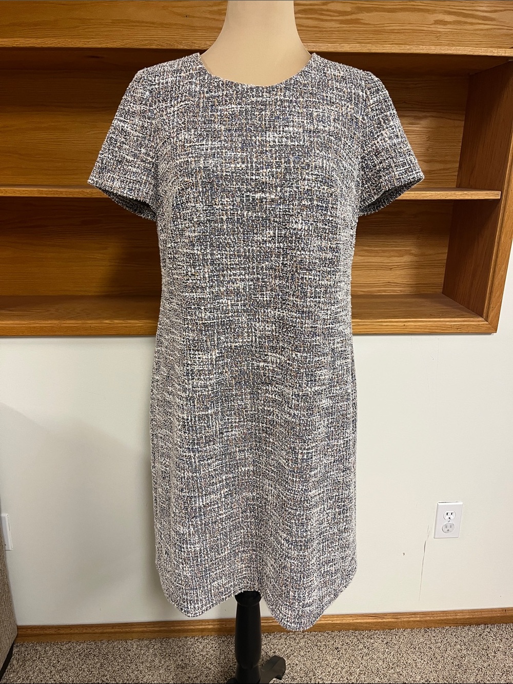 Calvin Klein Gray and White Tweed Shift Dress
